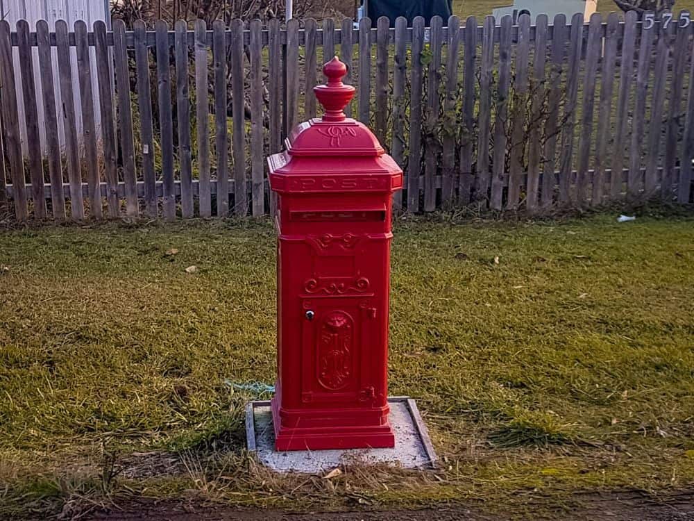 Little red pillar letterbox in Tassie